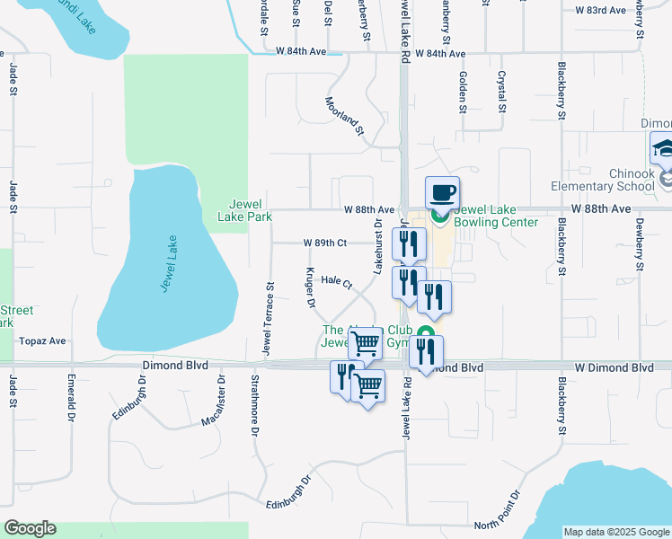 map of restaurants, bars, coffee shops, grocery stores, and more near 4050 West 89th Court in Anchorage
