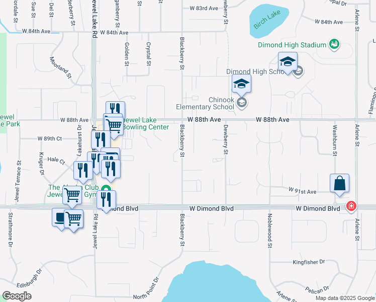 map of restaurants, bars, coffee shops, grocery stores, and more near 8840 Cordell Circle in Anchorage