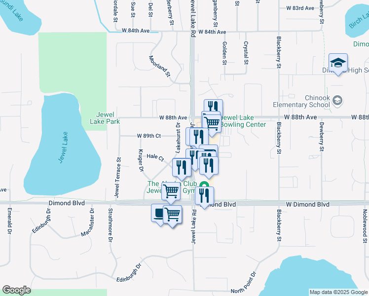 map of restaurants, bars, coffee shops, grocery stores, and more near 8917 Lakehurst Drive in Anchorage