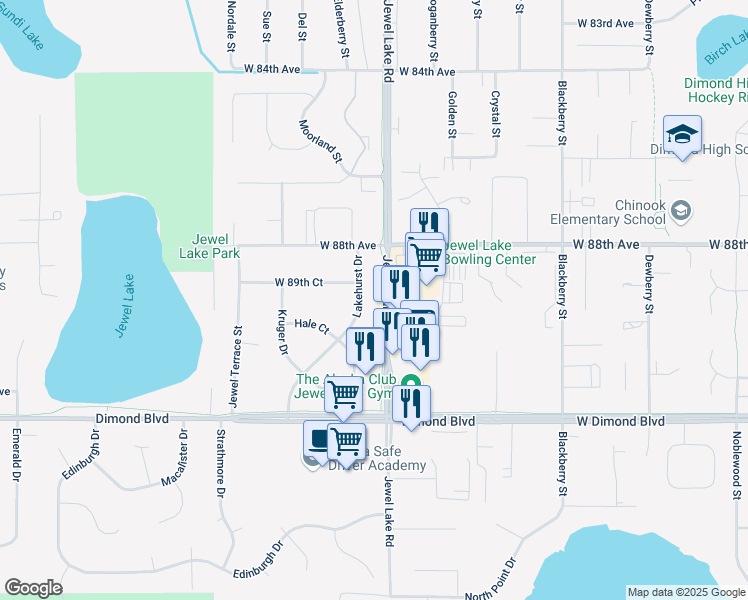 map of restaurants, bars, coffee shops, grocery stores, and more near 8917 Lakehurst Drive in Anchorage
