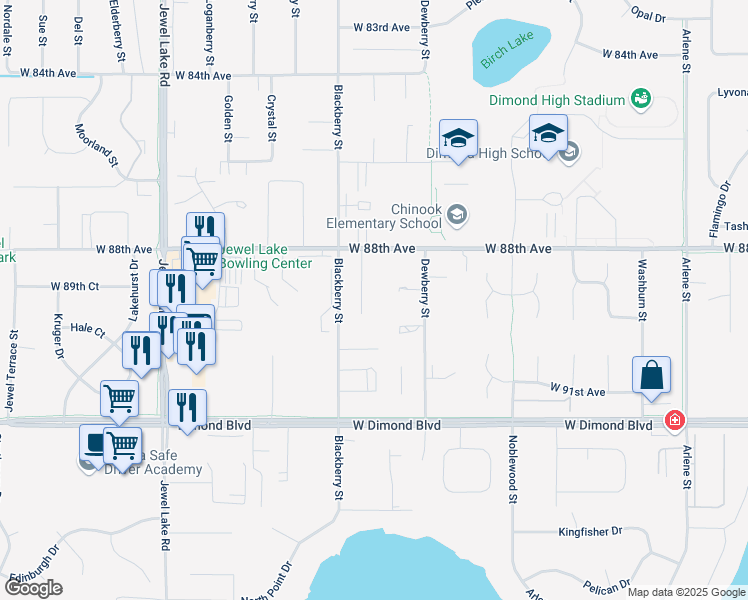 map of restaurants, bars, coffee shops, grocery stores, and more near 8841 Cordell Circle in Anchorage
