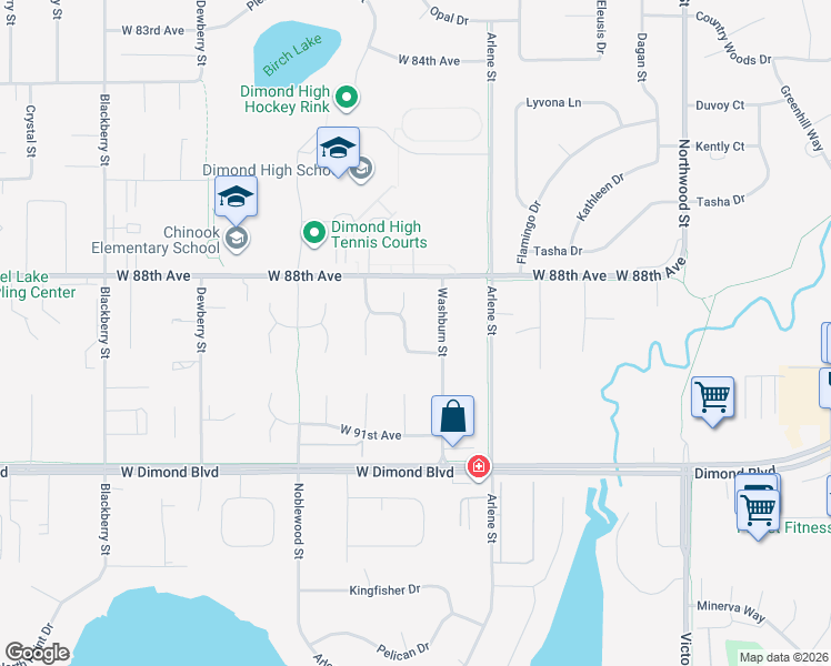 map of restaurants, bars, coffee shops, grocery stores, and more near 8921 Forest Village Drive in Anchorage
