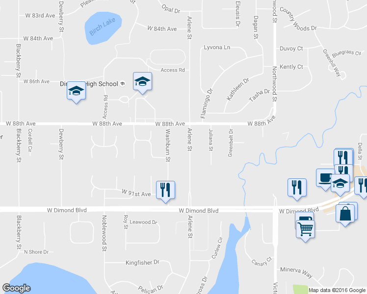 map of restaurants, bars, coffee shops, grocery stores, and more near 8907 Arlene Street in Anchorage