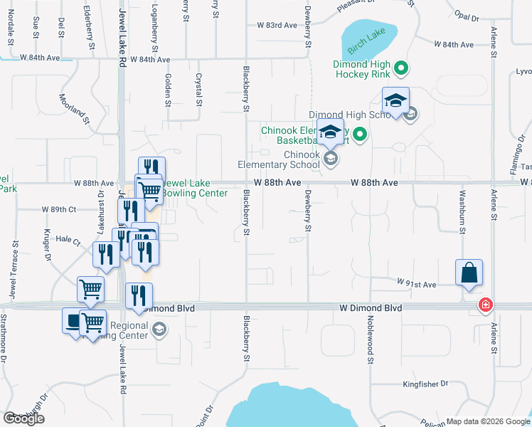 map of restaurants, bars, coffee shops, grocery stores, and more near 8841 Cordell Circle in Anchorage