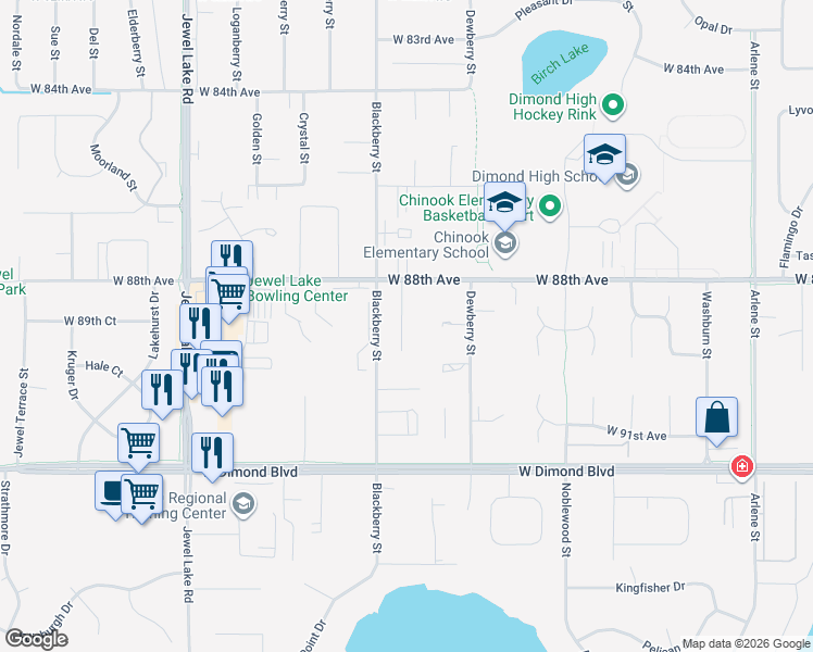 map of restaurants, bars, coffee shops, grocery stores, and more near 8841 Cordell Circle in Anchorage