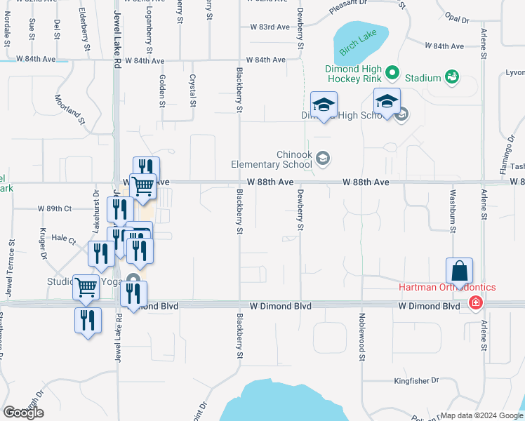 map of restaurants, bars, coffee shops, grocery stores, and more near 8831 Cordell Circle in Anchorage