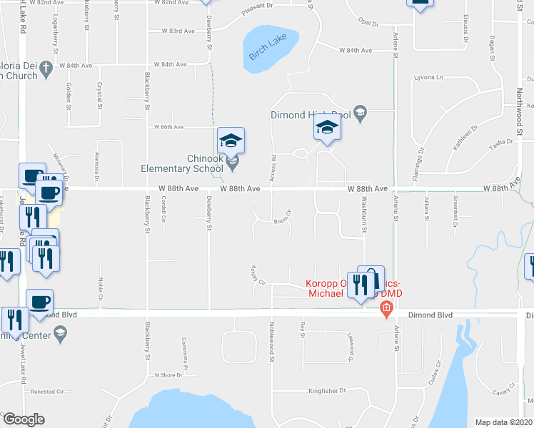 map of restaurants, bars, coffee shops, grocery stores, and more near 8891 McClellan Circle in Anchorage