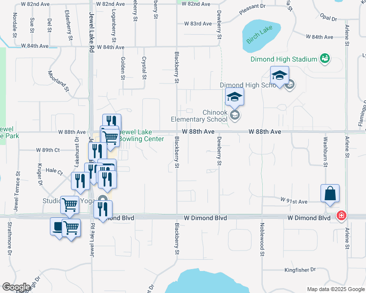 map of restaurants, bars, coffee shops, grocery stores, and more near 8840 Cordell Circle in Anchorage