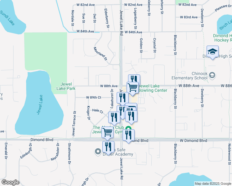 map of restaurants, bars, coffee shops, grocery stores, and more near 8917 Lakehurst Drive in Anchorage