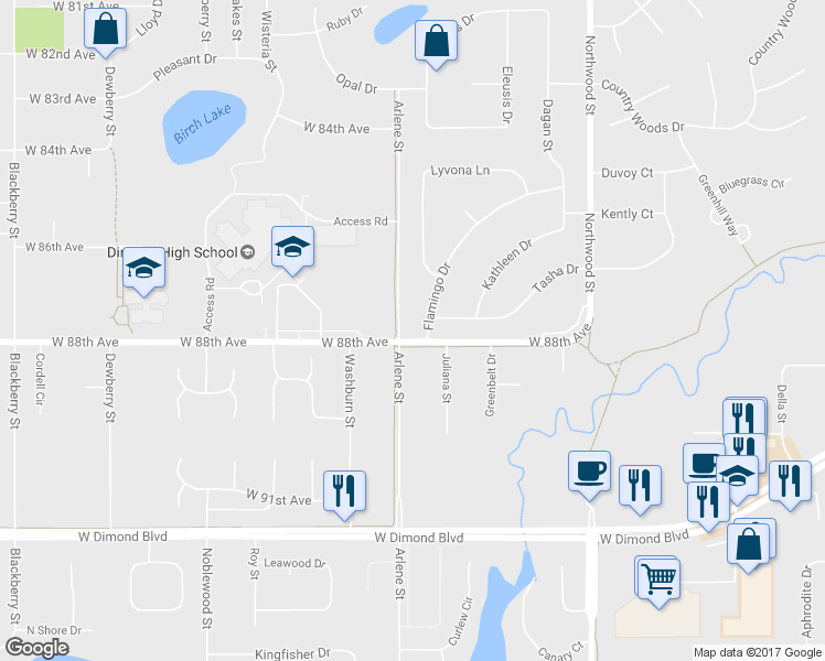 map of restaurants, bars, coffee shops, grocery stores, and more near 2621 West 88th Avenue in Anchorage