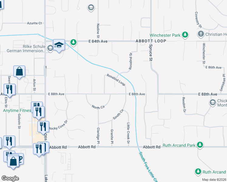 map of restaurants, bars, coffee shops, grocery stores, and more near 8740 Carter Circle in Anchorage