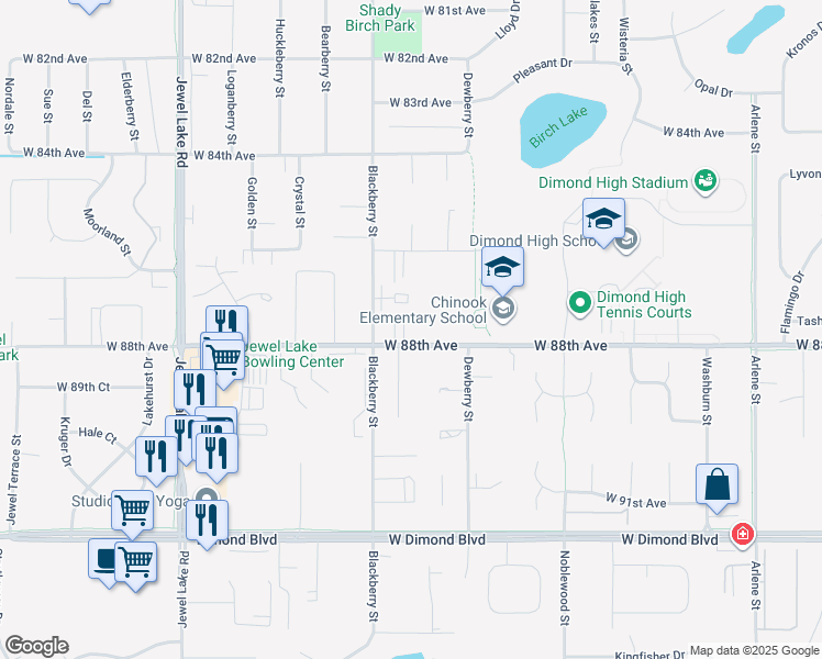 map of restaurants, bars, coffee shops, grocery stores, and more near 3401 West 88th Avenue in Anchorage