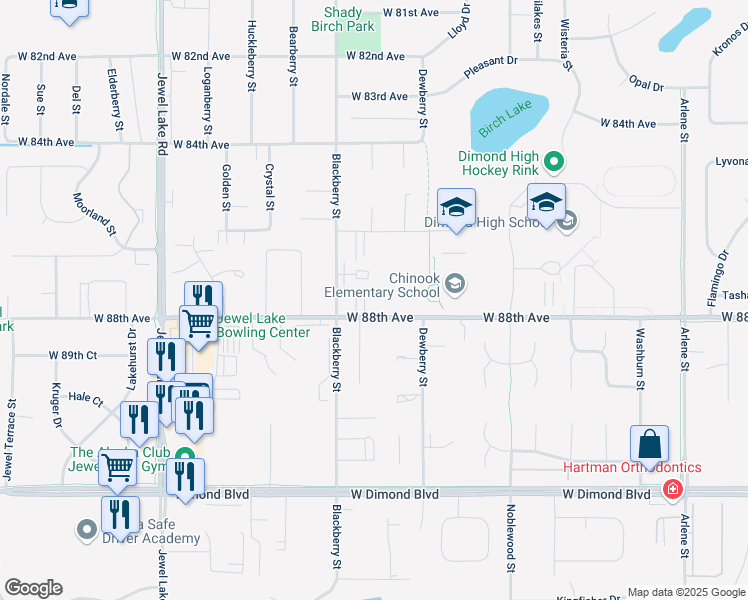 map of restaurants, bars, coffee shops, grocery stores, and more near 3401 West 88th Avenue in Anchorage