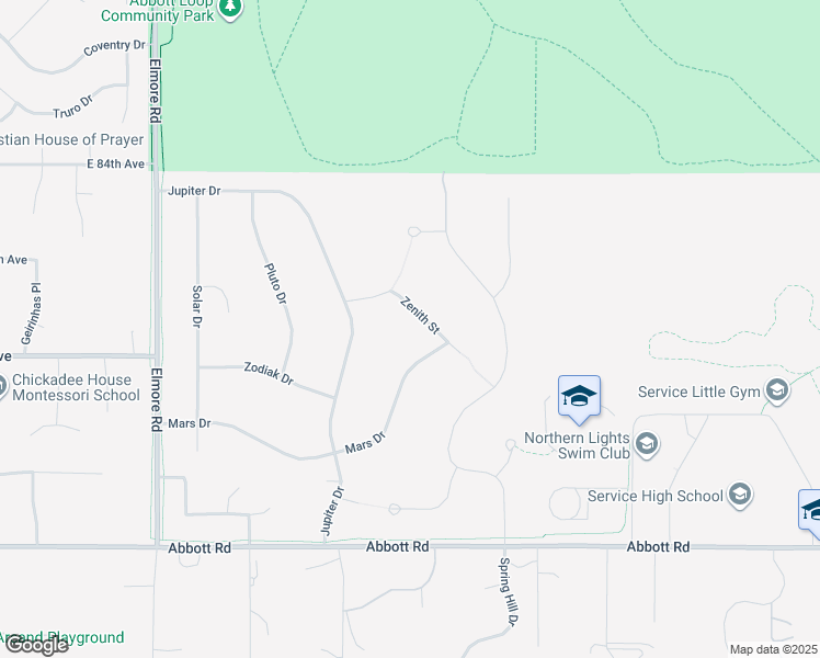 map of restaurants, bars, coffee shops, grocery stores, and more near 4830 Zenith Street in Anchorage