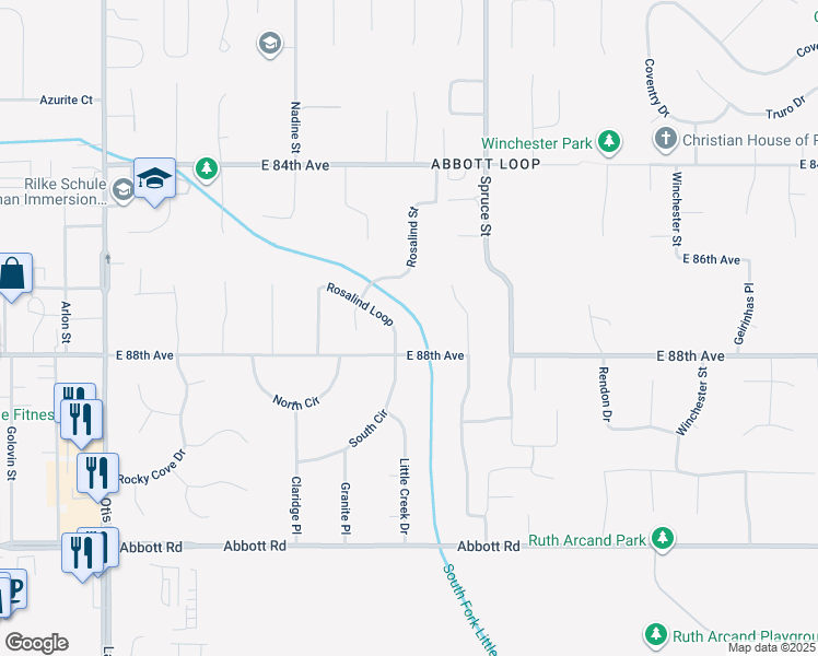 map of restaurants, bars, coffee shops, grocery stores, and more near 3261 Rosalind Loop in Anchorage