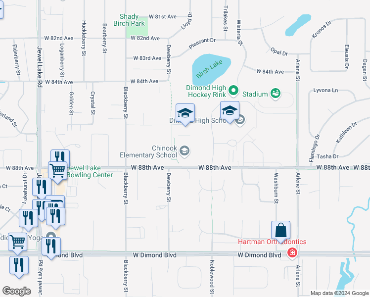 map of restaurants, bars, coffee shops, grocery stores, and more near 3101 West 88th Avenue in Anchorage