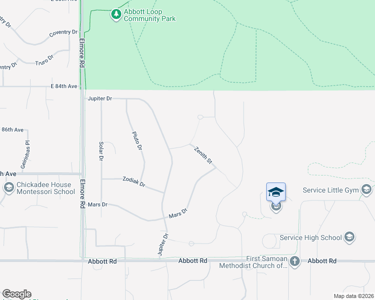 map of restaurants, bars, coffee shops, grocery stores, and more near 4830 Zenith Street in Anchorage