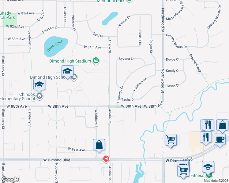 map of restaurants, bars, coffee shops, grocery stores, and more near 2621 West 88th Avenue in Anchorage