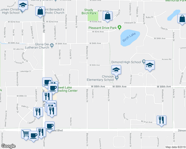 map of restaurants, bars, coffee shops, grocery stores, and more near 3401 West 88th Avenue in Anchorage