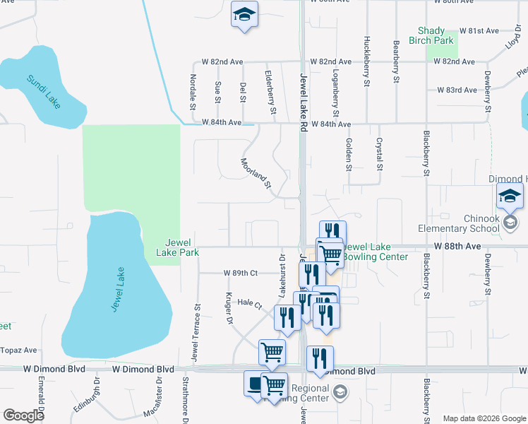 map of restaurants, bars, coffee shops, grocery stores, and more near 4025 West 88th Avenue in Anchorage