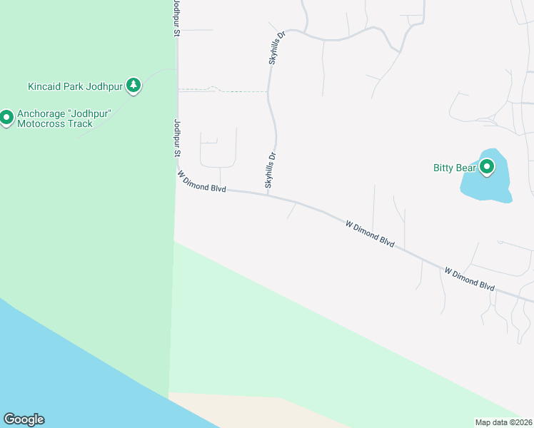map of restaurants, bars, coffee shops, grocery stores, and more near 8600 Bluffwood Circle in Anchorage