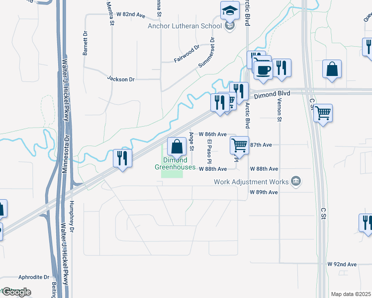 map of restaurants, bars, coffee shops, grocery stores, and more near 920 West Dimond Boulevard in Anchorage