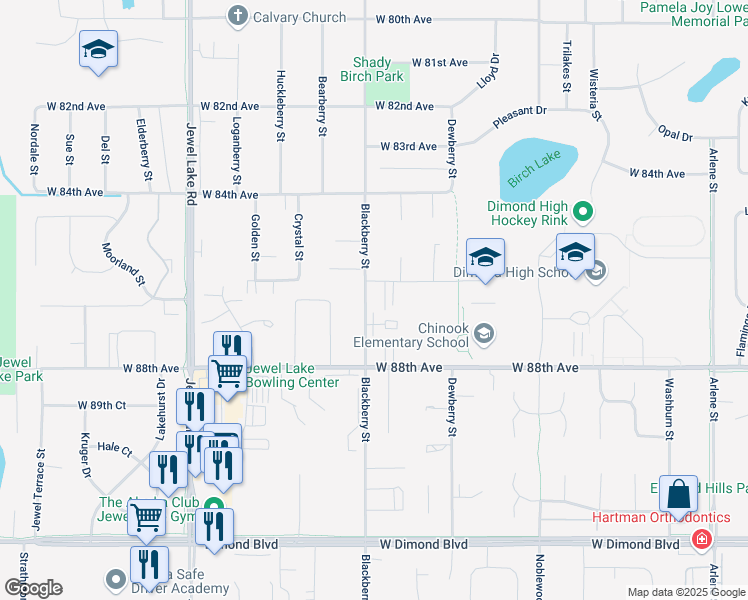 map of restaurants, bars, coffee shops, grocery stores, and more near 3440 West 86th Avenue in Anchorage