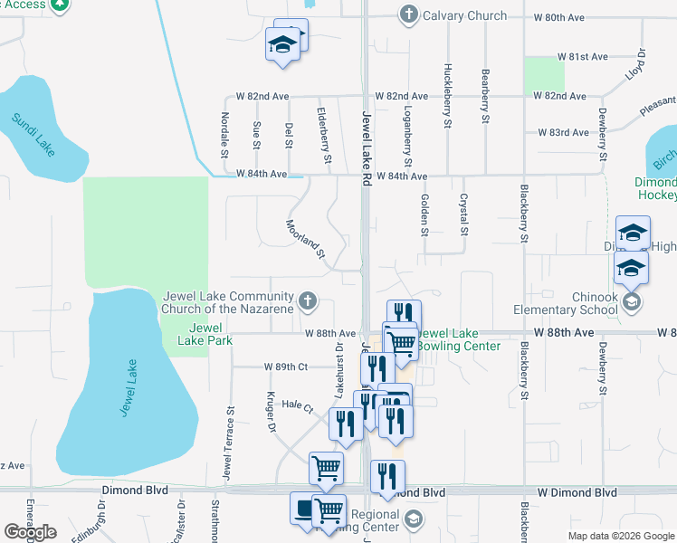 map of restaurants, bars, coffee shops, grocery stores, and more near 8586 Sara Lynn Place in Anchorage