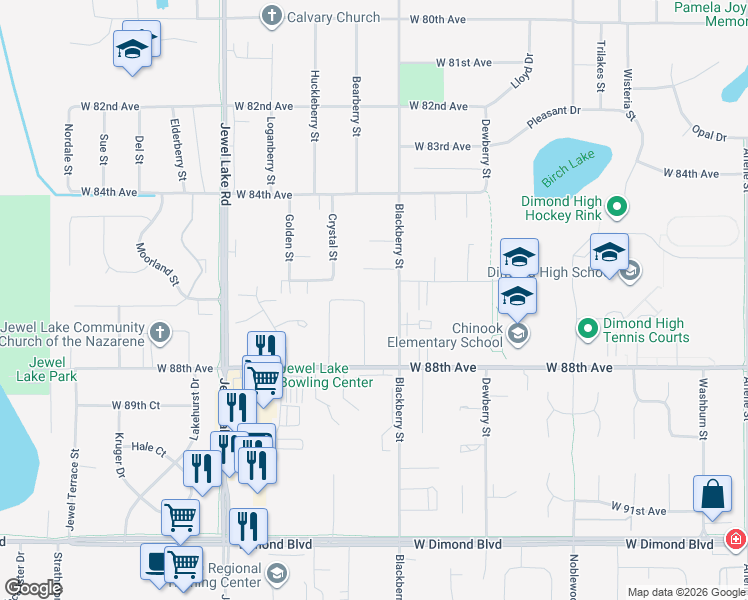 map of restaurants, bars, coffee shops, grocery stores, and more near 3635 West 86th Avenue in Anchorage
