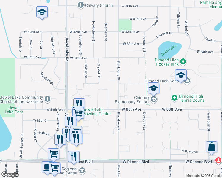 map of restaurants, bars, coffee shops, grocery stores, and more near 3635 West 86th Avenue in Anchorage