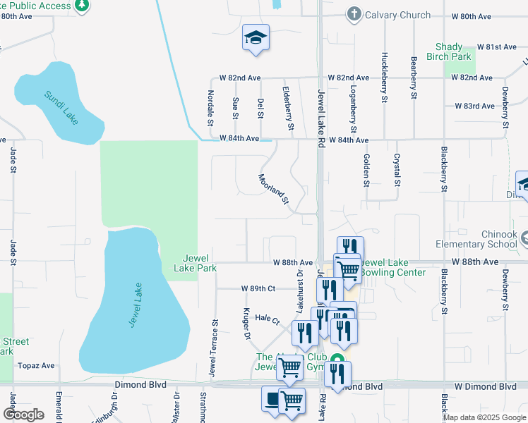 map of restaurants, bars, coffee shops, grocery stores, and more near 8566 Moorland Street in Anchorage