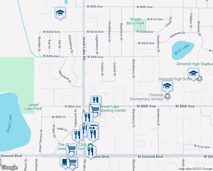 map of restaurants, bars, coffee shops, grocery stores, and more near 8543 Golden Street in Anchorage