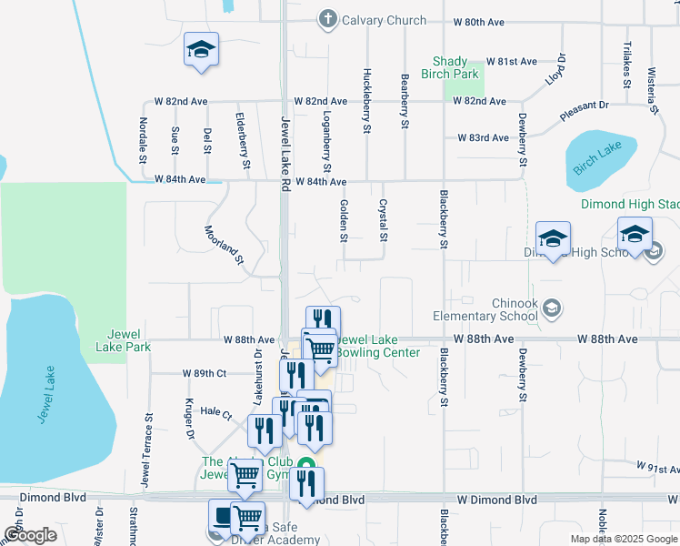 map of restaurants, bars, coffee shops, grocery stores, and more near 8543 Golden Street in Anchorage