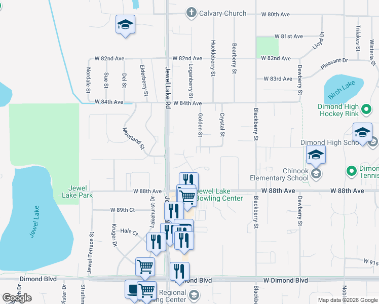 map of restaurants, bars, coffee shops, grocery stores, and more near 8601 Molanary Drive in Anchorage