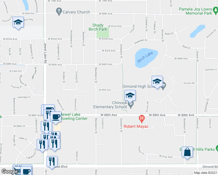 map of restaurants, bars, coffee shops, grocery stores, and more near 3343 West 86th Avenue in Anchorage