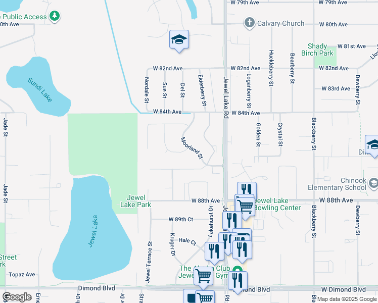 map of restaurants, bars, coffee shops, grocery stores, and more near 8566 Moorland St in Anchorage