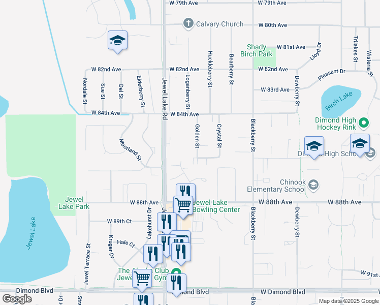 map of restaurants, bars, coffee shops, grocery stores, and more near 8540 Golden Street in Anchorage