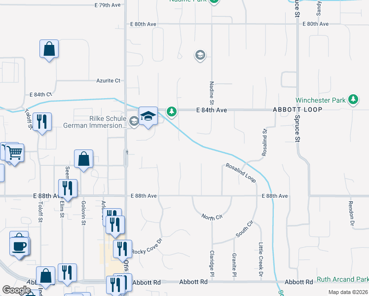map of restaurants, bars, coffee shops, grocery stores, and more near 8531 Atkins Place in Anchorage