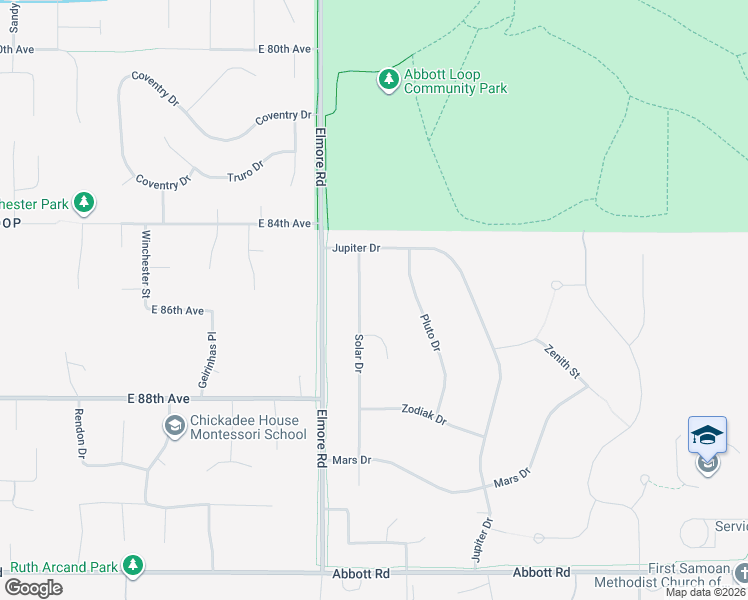 map of restaurants, bars, coffee shops, grocery stores, and more near 8541 Solar Drive in Anchorage
