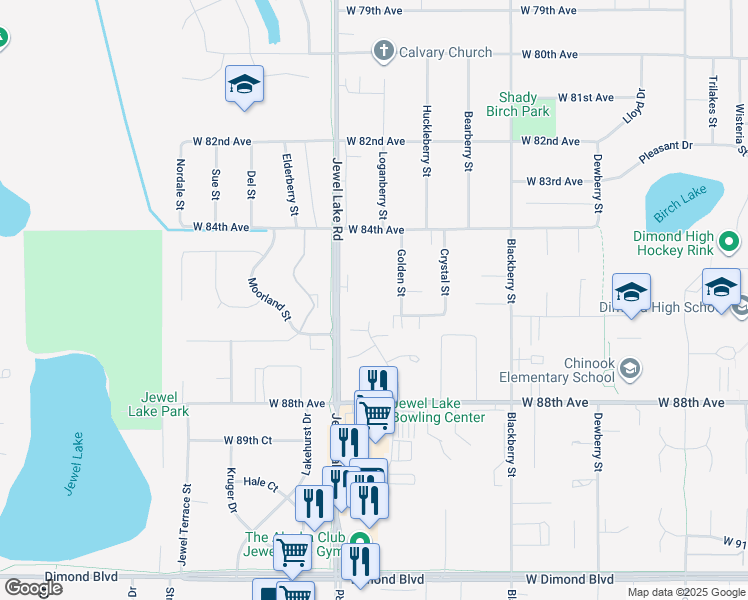 map of restaurants, bars, coffee shops, grocery stores, and more near 8525 Jewel Lake Road in Anchorage