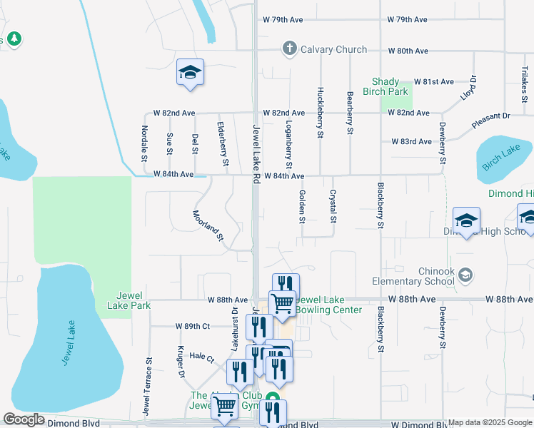 map of restaurants, bars, coffee shops, grocery stores, and more near 8505 Jewel Lake Road in Anchorage