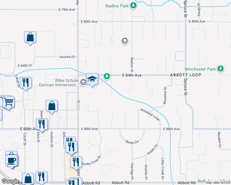 map of restaurants, bars, coffee shops, grocery stores, and more near 8531 Atkins Place in Anchorage