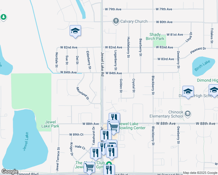 map of restaurants, bars, coffee shops, grocery stores, and more near 8515 Jewel Lake Road in Anchorage