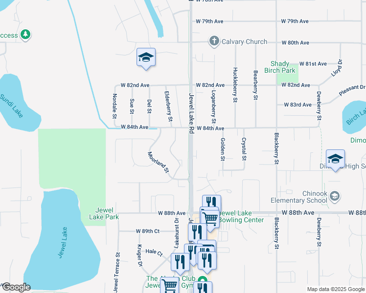 map of restaurants, bars, coffee shops, grocery stores, and more near 3910 West 84th Avenue in Anchorage