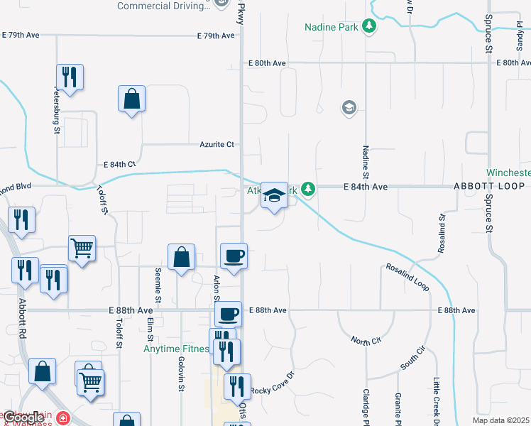 map of restaurants, bars, coffee shops, grocery stores, and more near 8427 Lake Otis Parkway in Anchorage