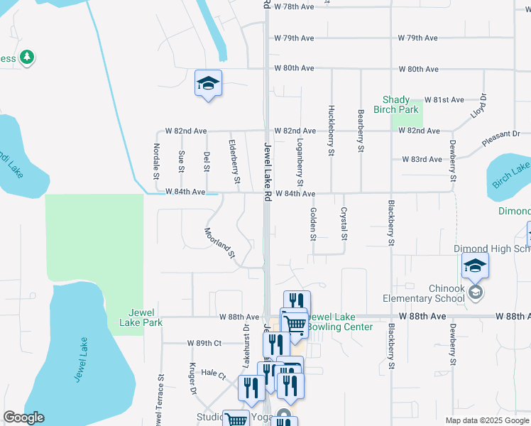 map of restaurants, bars, coffee shops, grocery stores, and more near 8456 Jewel Lake Road in Anchorage