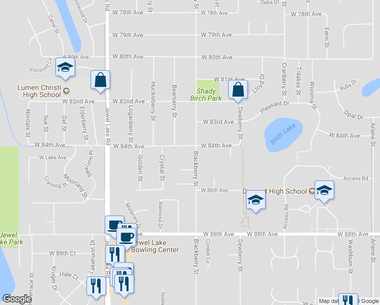 map of restaurants, bars, coffee shops, grocery stores, and more near 3510 West 84th Avenue in Anchorage