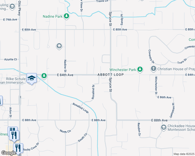 map of restaurants, bars, coffee shops, grocery stores, and more near 8400 Rosalind Street in Anchorage