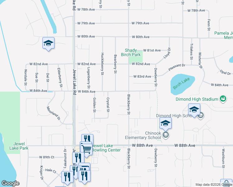 map of restaurants, bars, coffee shops, grocery stores, and more near 3550 West 84th Avenue in Anchorage