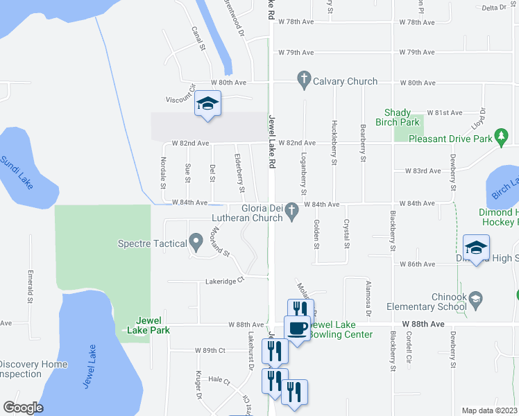 map of restaurants, bars, coffee shops, grocery stores, and more near 3914 West 84th Avenue in Anchorage